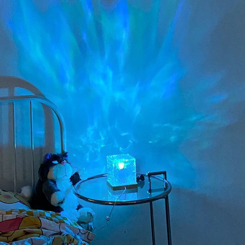 16 Colors LED Water Ripple Ambient Night Light USB Rotating Projection Crystal Table Lamp RGB Dimmable Home Decoration